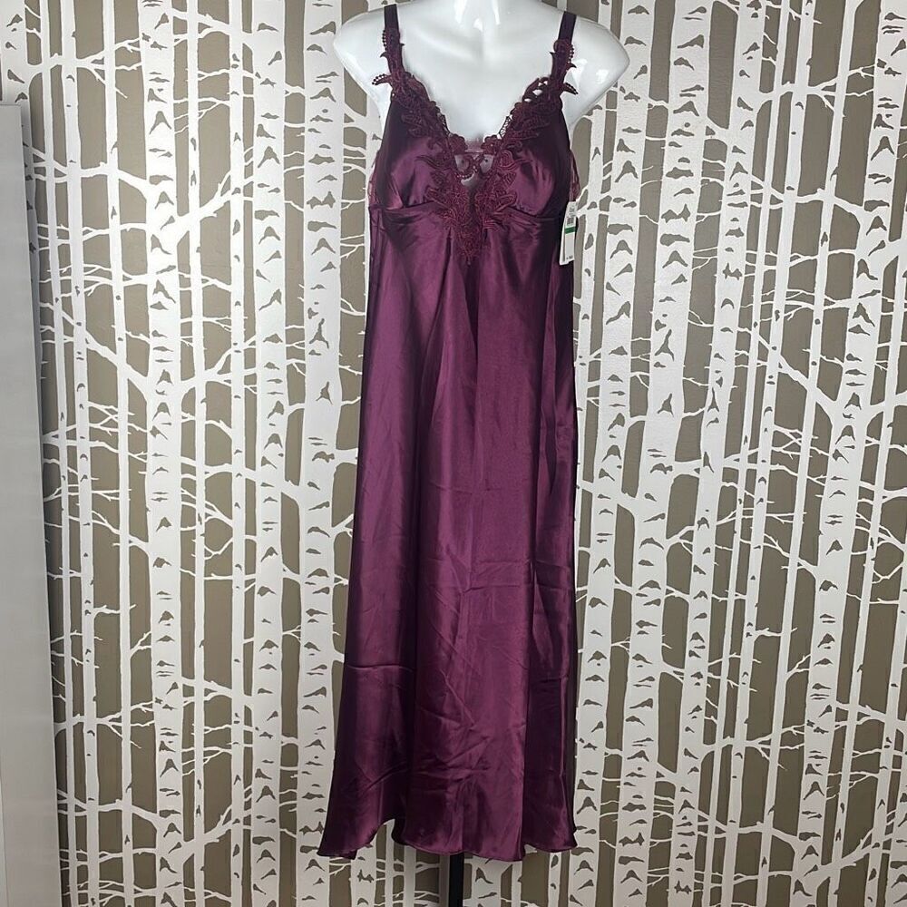 Flora Nikrooz Bordeaux Satin Maxi Slip Dress L $66 NEW